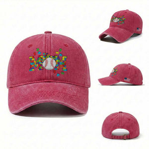 Autism Acceptance Baseball Mom Washed Cotton Baseball Cap Proud Mom Inclusive Support Graphic TS12 Washed Cap Universal Fit Red Print Your Wear