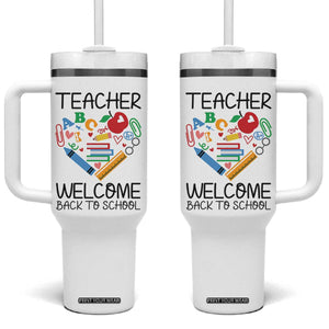 Teacher Welcome Back To School Tumbler With Handle Cute Classroom Gift TS12 One Size: 40 oz White Print Your Wear