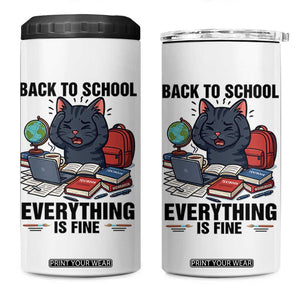 Funny Black Cat 4 in 1 Can Cooler Tumbler Back To School Everything Is Fine TS12 One Size: 16 oz White Print Your Wear