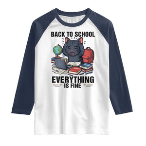 Funny Black Cat Raglan Shirt Back To School Everything Is Fine TS12 White Navy Print Your Wear