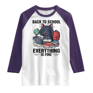 Funny Black Cat Raglan Shirt Back To School Everything Is Fine TS12 White Purple Print Your Wear