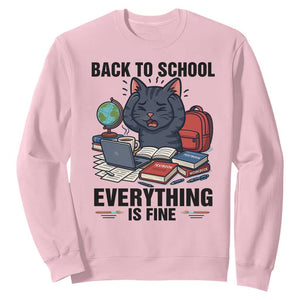 Funny Black Cat Sweatshirt Back To School Everything Is Fine TS12 Light Pink Print Your Wear