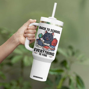 Funny Black Cat Tumbler With Handle Back To School Everything Is Fine TS12 Print Your Wear
