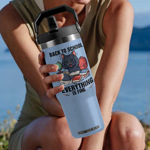 Funny Black Cat Flip Straw Tumbler Back To School Everything Is Fine TS12 One Size: 30 oz Light Blue Print Your Wear