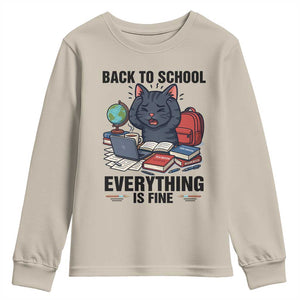 Funny Black Cat Youth Sweatshirt Back To School Everything Is Fine TS12 Sand Print Your Wear