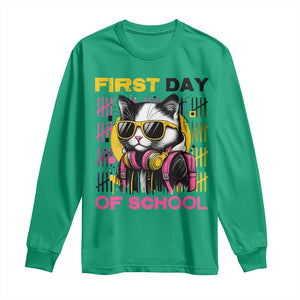 Funny Cat First Day Of School Long Sleeve Shirt Back To School Gift For Kids TS12 Irish Green Print Your Wear