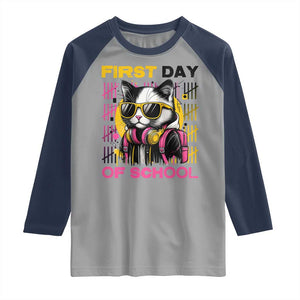 Funny Cat First Day Of School Raglan Shirt Back To School Gift For Kids TS12 Sport Gray Navy Print Your Wear
