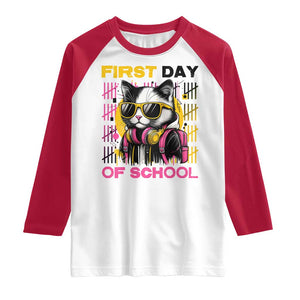 Funny Cat First Day Of School Raglan Shirt Back To School Gift For Kids TS12 White Red Print Your Wear