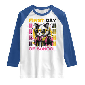 Funny Cat First Day Of School Raglan Shirt Back To School Gift For Kids TS12 White Royal Print Your Wear