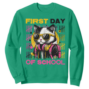 Funny Cat First Day Of School Sweatshirt Back To School Gift For Kids TS12 Irish Green Print Your Wear