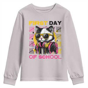 Funny Cat First Day Of School Youth Sweatshirt Back To School Gift For Kids TS12 Ice Gray Print Your Wear