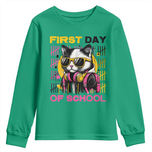 Funny Cat First Day Of School Youth Sweatshirt Back To School Gift For Kids TS12 Irish Green Print Your Wear