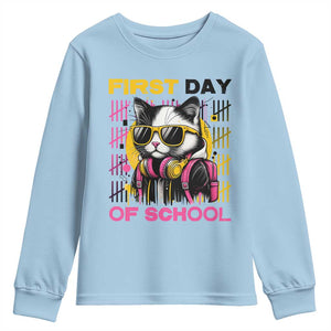 Funny Cat First Day Of School Youth Sweatshirt Back To School Gift For Kids TS12 Light Blue Print Your Wear