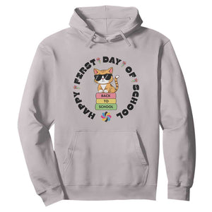 Cat Happy First Day Of School Hoodie Back To School Gift For Kids TS12 Ice Gray Print Your Wear