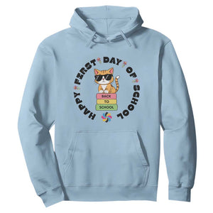 Cat Happy First Day Of School Hoodie Back To School Gift For Kids TS12 Light Blue Print Your Wear