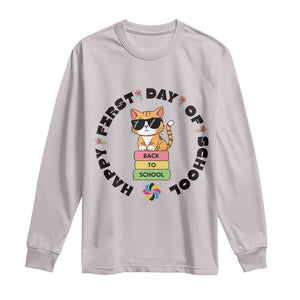 Cat Happy First Day Of School Long Sleeve Shirt Back To School Gift For Kids TS12 Ice Gray Print Your Wear