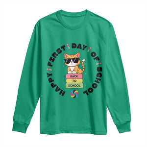 Cat Happy First Day Of School Long Sleeve Shirt Back To School Gift For Kids TS12 Irish Green Print Your Wear