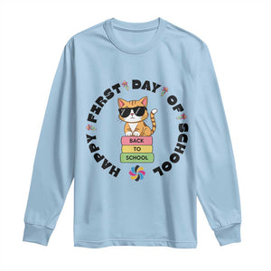 Cat Happy First Day Of School Long Sleeve Shirt Back To School Gift For Kids TS12 Light Blue Print Your Wear