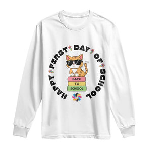 Cat Happy First Day Of School Long Sleeve Shirt Back To School Gift For Kids TS12 White Print Your Wear