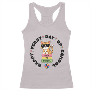 Cat Happy First Day Of School Racerback Tank Top Back To School Gift For Kids TS12 Ice Gray Print Your Wear