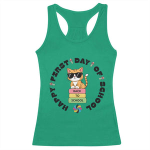 Cat Happy First Day Of School Racerback Tank Top Back To School Gift For Kids TS12 Irish Green Print Your Wear