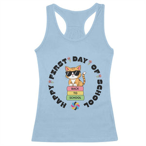 Cat Happy First Day Of School Racerback Tank Top Back To School Gift For Kids TS12 Light Blue Print Your Wear