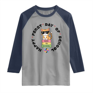 Cat Happy First Day Of School Raglan Shirt Back To School Gift For Kids TS12 Sport Gray Navy Print Your Wear