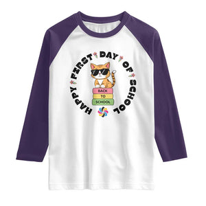 Cat Happy First Day Of School Raglan Shirt Back To School Gift For Kids TS12 White Purple Print Your Wear