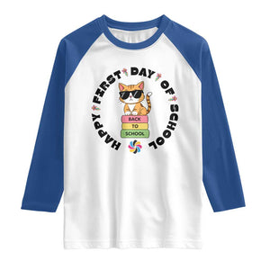 Cat Happy First Day Of School Raglan Shirt Back To School Gift For Kids TS12 White Royal Print Your Wear