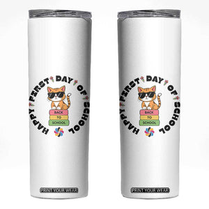 Cat Happy First Day Of School Skinny Tumbler Back To School Gift For Kids TS12 White Print Your Wear