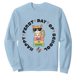 Cat Happy First Day Of School Sweatshirt Back To School Gift For Kids TS12 Light Blue Print Your Wear