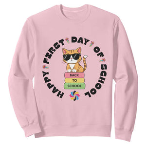 Cat Happy First Day Of School Sweatshirt Back To School Gift For Kids TS12 Light Pink Print Your Wear