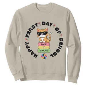 Cat Happy First Day Of School Sweatshirt Back To School Gift For Kids TS12 Sand Print Your Wear