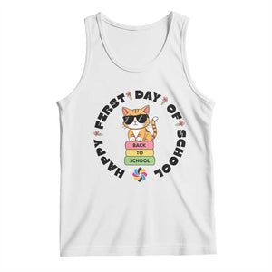 Cat Happy First Day Of School Tank Top Back To School Gift For Kids TS12 White Print Your Wear