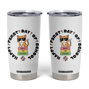 Cat Happy First Day Of School Tumbler Cup Back To School Gift For Kids TS12 White Print Your Wear
