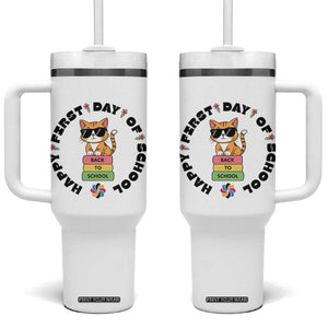 Cat Happy First Day Of School Tumbler With Handle Back To School Gift For Kids TS12 One Size: 40 oz White Print Your Wear