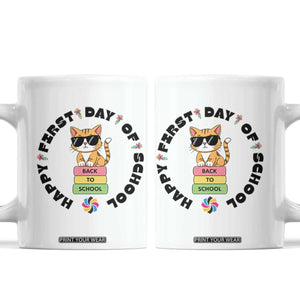 Cat Happy First Day Of School Coffee Mug Back To School Gift For Kids TS12 White Print Your Wear