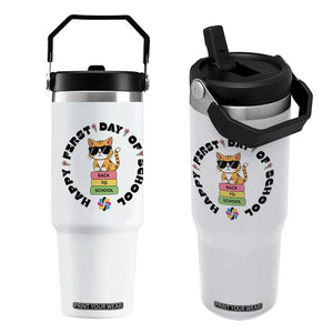 Cat Happy First Day Of School Flip Straw Tumbler Back To School Gift For Kids TS12 One Size: 30 oz White Print Your Wear