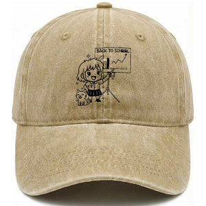 Back To school Washed Cotton Baseball Cap Funny Teacher Teaching Cat Lover Gift TS12 Print Your Wear