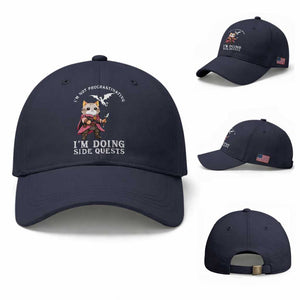 Im Not Procrastinating Im Doing Side Quests Baseball Cap Funny RPG Gamer Cat Lover Gift