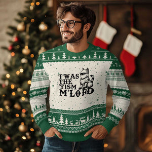 Twas The Tism Funny Medieval Knight Cat Ugly Christmas Sweater Armor Meme Fantasy Gift TS12 Beige Green Print Your Wear
