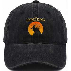 Funny The Lying King Long Nose Silhouette Washed Cotton Baseball Cap Vintage Political Satire Statement Gift