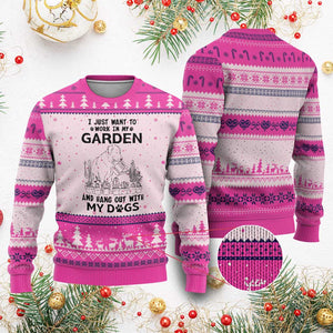 I Just Want To Garden And Hangout With My Dog Ugly Christmas Sweater Gardener Gift TS12 Hot Pink Print Your Wear