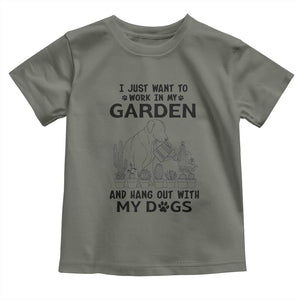 I Just Want To Garden And Hangout With My Dog Toddler T Shirt Gardener Gift TS12 Military Green Print Your Wear