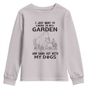 I Just Want To Garden And Hangout With My Dog Youth Sweatshirt Gardener Gift TS12 Ice Gray Print Your Wear