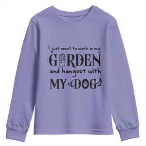 Gardener Dog Lover Gift Youth Sweatshirt I Just Want To Garden And Hangout With My Dog TS12 Violet Print Your Wear