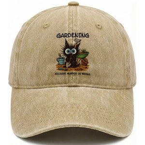 Gardening Because Murder Is Wrong Washed Cotton Baseball Cap Funny Black Cat Gardener Gift TS12 Print Your Wear