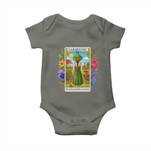 Funny Gardening Because Murder Is Wrong Baby Onesie Garden Girl Floral Tarot Graphic TS12 Military Green Print Your Wear