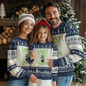 Easily Distracted By Plants Ugly Christmas Sweater Funny Gardening Lover Gift TS12 Beige Navy Print Your Wear