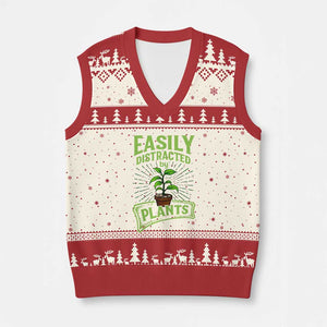 Easily Distracted By Plants V-Neck Knit Sweater Vest Funny Gardening Lover Gift TS12 Beige Red Print Your Wear